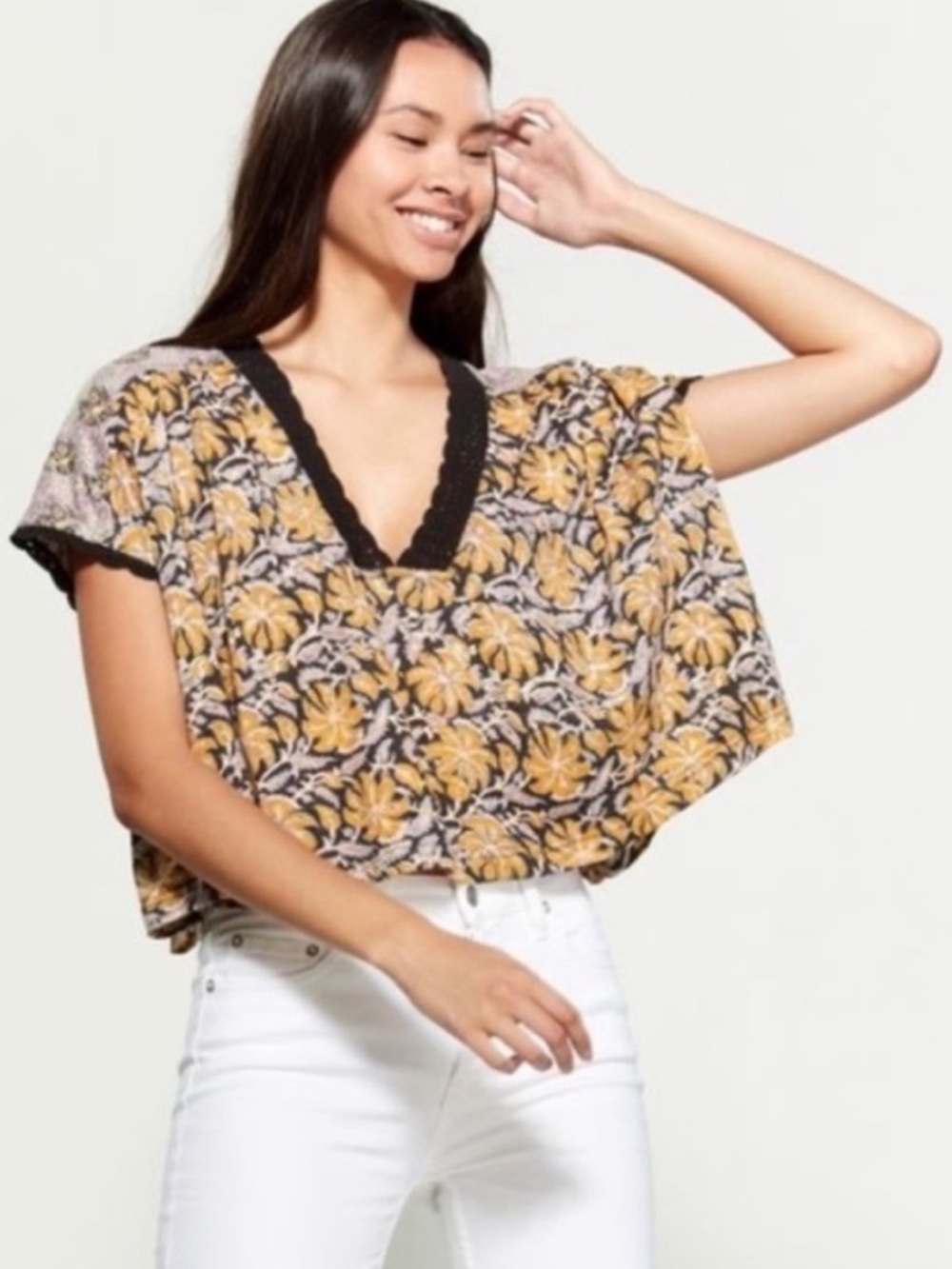 Free People Leilani Floral Printed Crop Top Medium Black combo - Picture 4 of 13